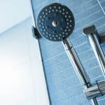 Shower head. Shower room details close up